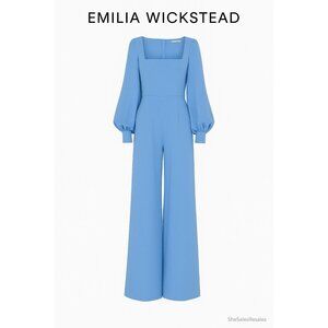 Emilia Wickstead Pattie Jumpsuit  Celeste Blue Long Sleeves UK8 US6 Wide Leg NWT
